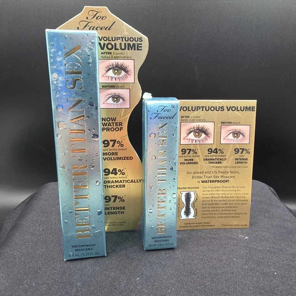 Too Faced Better Than Sex Waterproof Mascara Black .27 & 0.17 oz Set of 2 NIB
